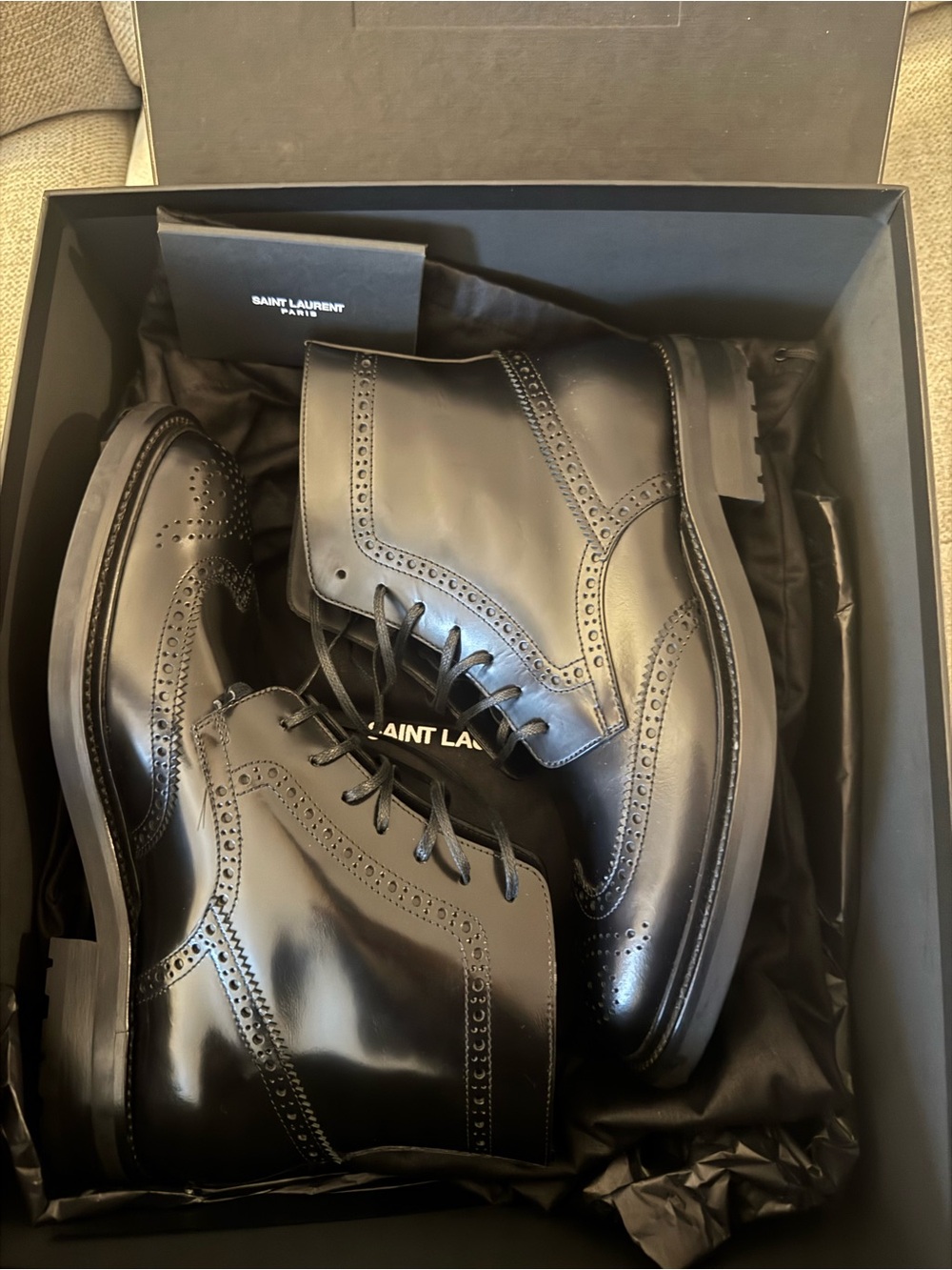 Saint Laurent Black Leather Chukka Brogue Boots